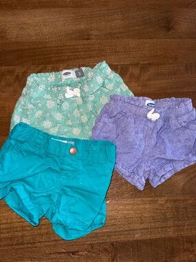 Old Navy Girls Teal, Mint Floral, and Lavender Blue Shorts Trio